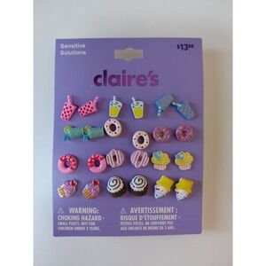 Claire's Sensitive Solutions 12 Pair Fun Snacks Stud Earrings, NWT